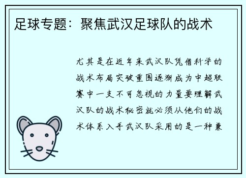 足球专题：聚焦武汉足球队的战术