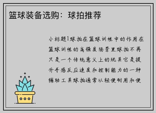 篮球装备选购：球拍推荐