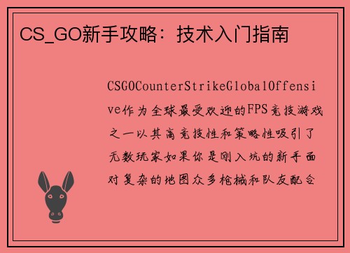 CS_GO新手攻略：技术入门指南